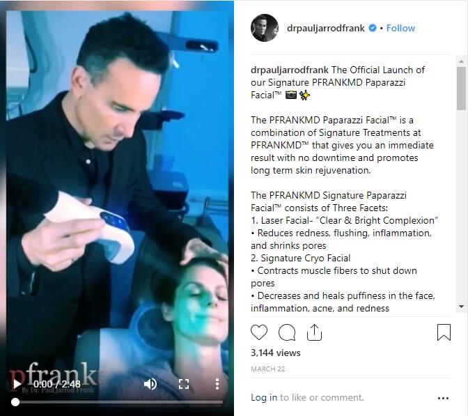 Dr. Frank performing Paparazzi Facial to patient
