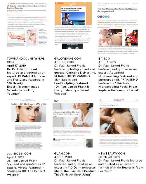 Montage of all media where Dr. Paul Jarrod Frank and the PFRANKMD™ brand  are featured