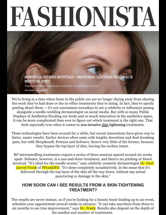 Dr. Paul Jarrod Frank featured on Fashionista.com - October 12, 2023